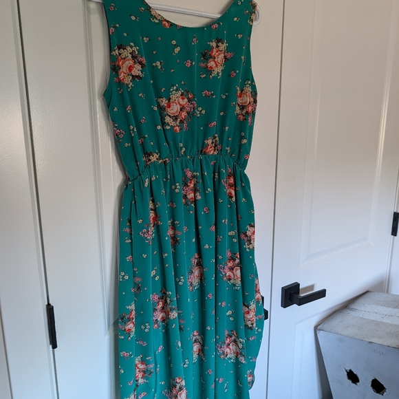 Pink Martini - Turquoise Floral Dress  - Size Med - Hi-Lo - Wedding Guest - Picture 3 of 4
